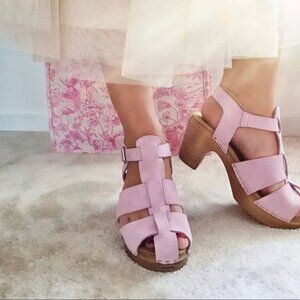 Calou Stockholm Birgit Suede Clog Sandals, Barbie Pink, Size 39/8